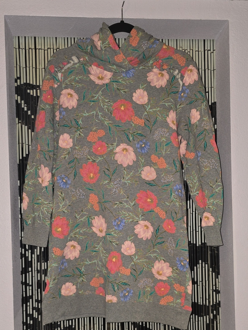 kate spade Gray Floral Turtleneck Sweater Dress Hoodie Pink Coral & Blue Flowers
